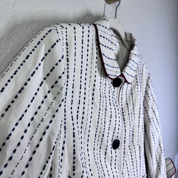 TALBOTS Blazer 16 Piped Textured Jacket Cream W/Black Dash Line Pattern 3 Button - Picture 6 of 15